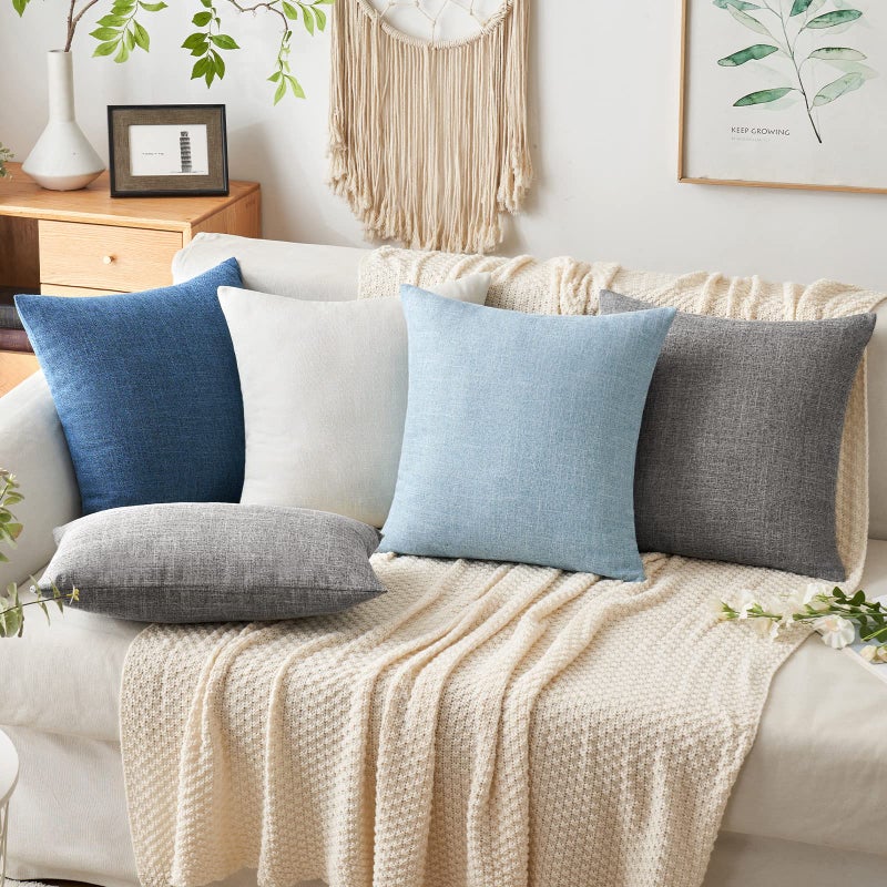 MIULEE Pack of 2 Decorative Linen Burlap Coastal Pillow Covers Farmhouse Accent Pillowcases for Sofa Car Couch Bedroom Living Room Decor 20x20 Inch Blue - Image 5